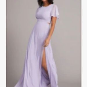 Mauve Chiffon Flutter Sleeve High Slit Gown With Back Cutout